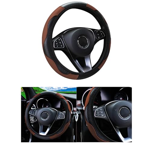 Car Steering Wheel Cover, 15 inch Carbon Fiber Microfiber PU Leather Elastic Steering Wheel Protector for Men Women, Anti-Slip Breathable Car Interior Accessories for Most Cars (Coffee) - color: Coffee