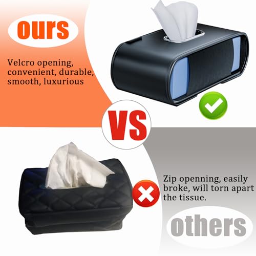 Car Tissue Holder, Large Tissue Box Cover Keep Tidy, Premium PU Leather Backseat Napkin Holder Tissues Dispenser for Car Fits Standard 80-160 Count Tissue Boxes, Black