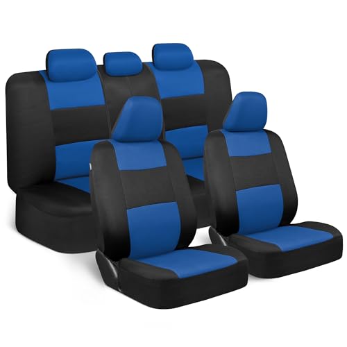 BDK PolyPro Blue Car Seat Covers Full Set with 4-Piece Car Floor Mats - Two-Tone Seat Covers for Cars with Carpet, Interior Covers for Auto Truck Van SUV