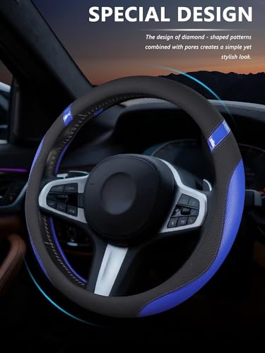 Cxtiy Universal 15.5-16 Inch Steering Wheel Cover – Non-Slip Microfiber Leather, Easy Install, Thickened Grip, All-Season Comfort for Cars & Trucks (Navy Blue, 15.5"-16") - color: Navy Blue