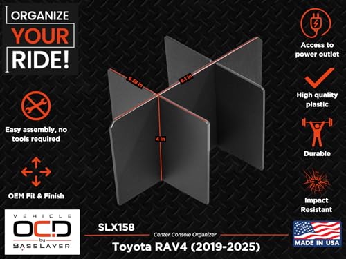 Vehicle OCD - Center Console Organizer for Toyota RAV4 (2019-2025) - Made in USA - SLX158 - size: 2019-2025