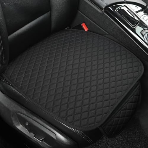 Linen Car Seat Covers,Bottom Seat Covers for Cars Include 2 Piece Front Driver Seat Pad Mat Universal Fits 90% Vehicles,SUVs,Cars,Sedans(2Piece-Black)