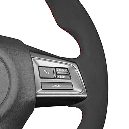 MEWANT Hand Sewing Breathable Car Steering Wheel Cover for Subaru WRX 2015-2021 / WRX STI 2015-2021 Steering Wheels Accessories for Subaru WRX (STI) - color: style-01: black suede + red stripe + red thread