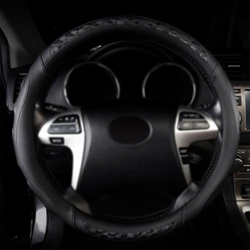Flying Banner Faux Leather Heavy Duty Inner Ring car Steering Wheel Cover 14.5-15 inches (All Black) - color: black
