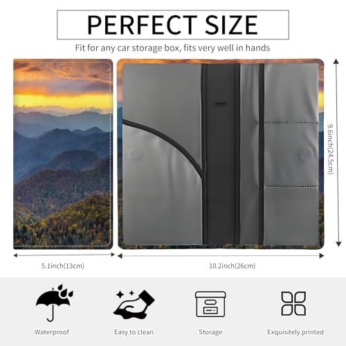 Premium Car Registration and Insurance Card Holder, Cute PU Leather Car Document Holder, Vehicle Glove Box Car Organizer with Magnetic Closure for Driver License, Cards Mountain