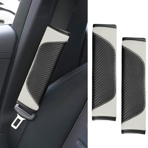 2PCS Car Seat Belt Cover Pad, Soft Carbon Fiber Leather Seatbelt Shoulder Protector for a More Comfortable Driving, Universal Safety Belt Strap Cover to Protect Your Neck (White) - color: White