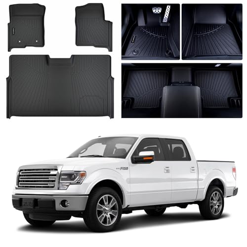 Floor Mats for Ford F-150 SuperCrew/Crew Cab 2010-2014, All-Weather Custom Fit, Front & 2nd Row, 3-Piece Set, Bucket Seats Black - size: 2010-14|Ford F-150|1st&2nd