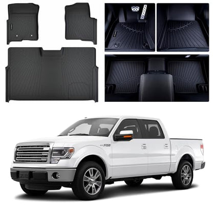 Floor Mats for Ford F-150 SuperCrew/Crew Cab 2010-2014, All-Weather Custom Fit, Front & 2nd Row, 3-Piece Set, Bucket Seats Black - size: 2010-14|Ford F-150|1st&2nd
