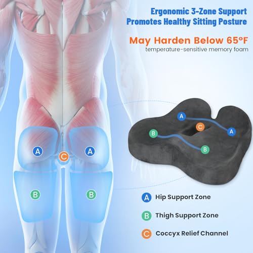 Wheelchair Seat Cushion, Premium Memory Foam Office Chair Cushion, Supportive Donut Pillow for Sciatica, Tailbone & Back Relief, Ergonomic Long Sitting Chair Pad for Car, Airplane, Grey - color: Grey