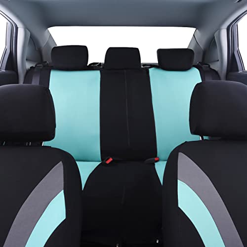CAR PASS Line Rider Sporty Cloth 11PCS Universal Fit Car Seat Cover -100% Breathable with 5mm Composite Sponge Inside,Airbag Compatible,3zipper Bench(Full Set, Black and Mint) - color: Black and Mint, size: Full Set