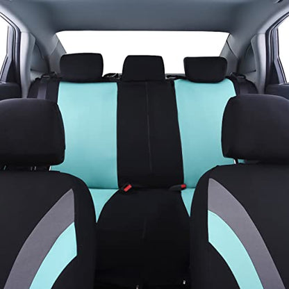 CAR PASS Line Rider Sporty Cloth 11PCS Universal Fit Car Seat Cover -100% Breathable with 5mm Composite Sponge Inside,Airbag Compatible,3zipper Bench(Full Set, Black and Mint) - color: Black and Mint, size: Full Set