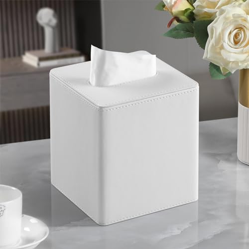 PU Leather Tissue Box Cover Square Tissue Box Holder with Magnetic Closure (Cream-White) - color: Cream-white