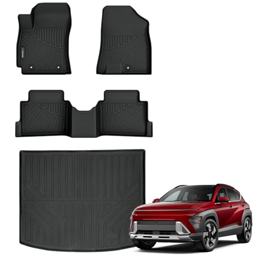 Auxko All Weather Floor Mats Cargo Mat for Hyundai Kona Not for EV 2024 2025 2026 TPE Liners Accessories Guard Odorless Anti-Slip Floor Liners Trunk Liner for 2024 2025 2026 Hyundai Kona - size: kona gas|2024-2026|floor+cargo mats