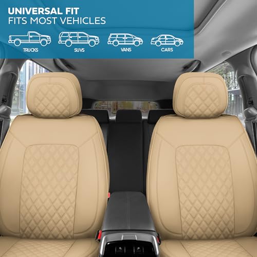 MotorBox Prestige Edition Napa Leather Seat Covers Full Set - Beige Car Seat Covers Front Seats and Back Car Seat Protector, Waterproof and Universal Fit for Most Small to Medium Autos, Trucks & SUVs - color: Beige Full Set