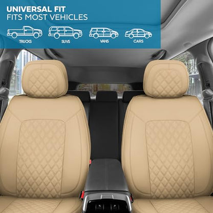 MotorBox Prestige Edition Napa Leather Seat Covers Full Set - Beige Car Seat Covers Front Seats and Back Car Seat Protector, Waterproof and Universal Fit for Most Small to Medium Autos, Trucks & SUVs - color: Beige Full Set