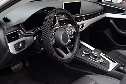 KAFEEK Elastic Stretch Steering Wheel Cover,Warm in Winter and Cool in Summer, Universal 15 inch, Microfiber Breathable Ice Silk, Anti-Slip, Odorless, Easy Carry,Black - color: black