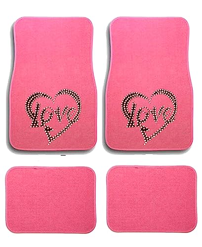 Universal Fit Car SUV Truck Front Rear 4-Piece Full Set Crystal Bling Rhinestone Studded Pink Carpet Floor Mats - Pack of 4 (Red Love-Pink) - color: Red Love-Pink