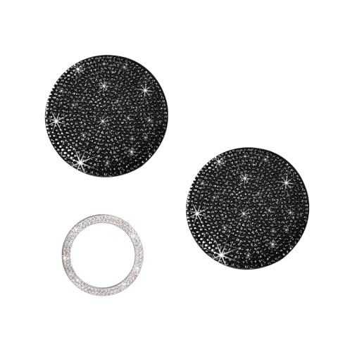 Ziciner 2 Pack Bling Car Cup Holder Coaster, Anti-Slip Auto Insert Coaster with Start Stop Button Cover, Universal Shiny Crystal Vehicle Interior Accessories for Women and Girls (Black) - color: Black, size: 2 Coaster+Start Button Cover