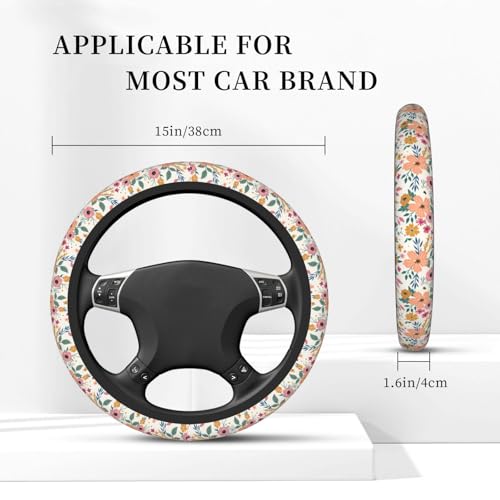 Wild Rose Metallic Flowers Steering Wheel Cover for Women Elastic Rubber Steering Wheel Universal 15 Inch Fit for Cars, Auto, SUVs - color: Wild Rose Metallic Flowers
