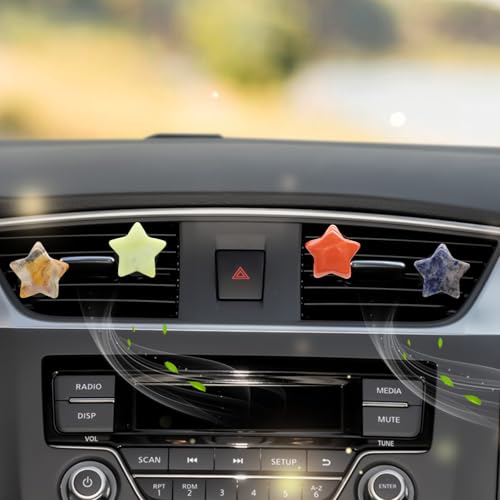 ORIESSE Boho Car Decor,4pcs Stars Car Air Freshener Vent Clips,Natural Stone Crystals Air Vent Clips,Hippie Decorations Accessories for Women,Best Wishes for Lover Friends