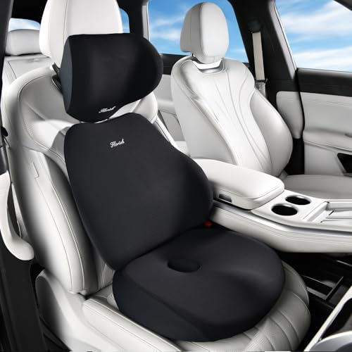 Car Seat Cushion & Lumbar Support Pillow & Car Neck Pillow, Ergonomic Memory Foam Driving Seat Cushions for Back & Sciatica Pain Relief, Non-Slip Cushion for Car, Office Chair,Wheelchair-Black - color: A-cushion&lumbar&neck Pillow-black