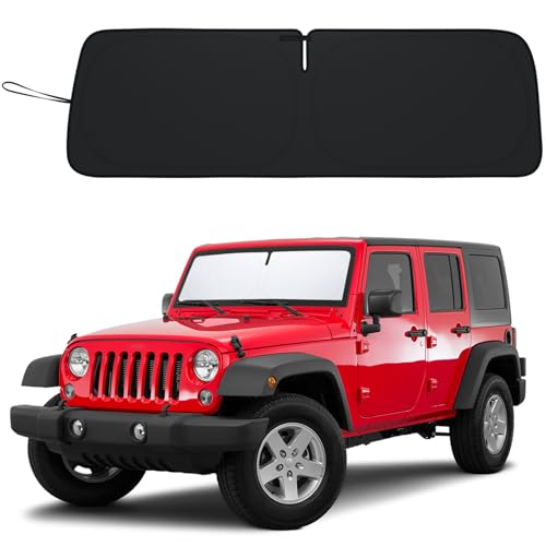 Windshield Sun Shade for Jeep Wrangler JK 2007-2018, Foldable Heat Shield with UV Protection, Custom Fit for 2/4 Door Models, Car Window Visor Accessories - color: 2007-2018 Wrangler JK