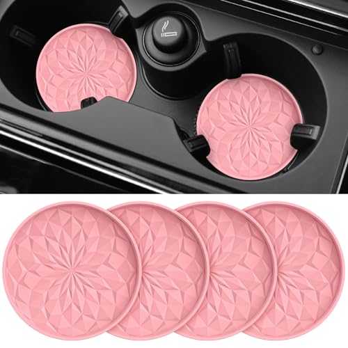 Car Coasters for Cup Holders [4 Pack] - 2.75In Silicone Auto Mug Mats - Universal Non-Slip Recessed Car Interior AccessoriesPink - color: 4pack-pink