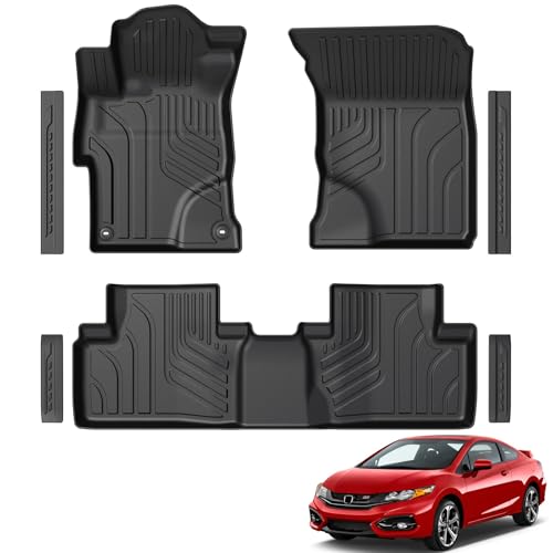 Floor Mats for 2012-2015 Honda Civic Sedan & Sedan Si (Not for Coupe), TPE All Weather Durable Floor Liners Door Sill Guards for Honda Civic - size: 2012-2015 | For Honda Civic