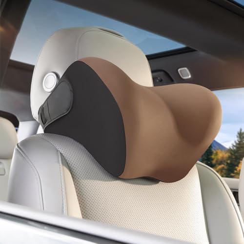 BEBAS Car Headrest Pillow, Memory Foam Neck Support Pillow for Cars - Ergonomically Designed for Long Drives, Travel & Commuting, Pain Relief with Removable & Washable Cover (Brown,1-Pack) - color: Brown