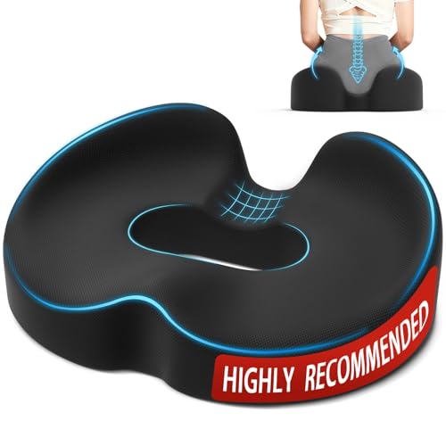 Ergonomic Donut Pillow Seat Cushion with Raised Rear Support, Large Memory Foam Cushion for Tailbone, Hemorrhoids & Sciatica Relief, Office Chair, Car, Travel, Postpartum, Black - color: Black