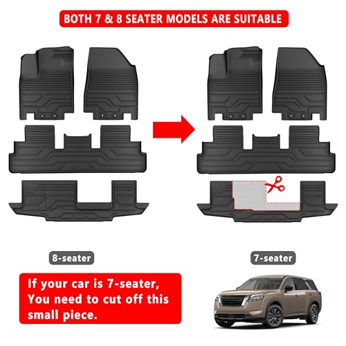 KARPAL Floor Mats for Nissan Pathfinder 2022 2023 2024 2025 2026 (Fit 7&8 Seats), All Weather Protection TPE Custom Fit Floor Liners Accessories Car Mats, Front & 2nd & 3rd Row - style: 2022-2026 | For Nissan Pathfinder (7&8 Seats) | 1st & 2nd & 3rd Row