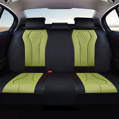 Coverado Car Seat Covers, Back Car Seat Cover, 3-Pieces Leather Seat Cover, Luxury Car Seat Cushion, Luxury Seat Cover Seat Protector Universal Most Cars Trucks SUV - color: Black/Green