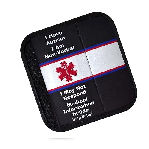 Autism/Non-Verbal/May Not Respond Awareness Medical Alert Seatbelt Cover for Kids and Adults with Emergency Information Form and Pocket by Help Belts. (Black, 6 Inch Car Seat) - color: Black, size: 6 Inch Car Seat
