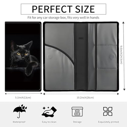 Premium Car Registration and Insurance Card Holder, Cute PU Leather Car Document Holder, Vehicle Glove Box Car Organizer with Magnetic Closure for Driver License, Cards Black Cats - color: Black Cats