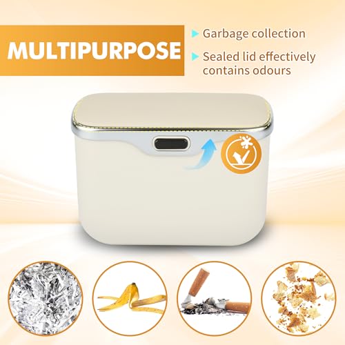 JEYODA - Automatic Push Button Car Trash Can with Secure Lid, Vehicle Garbage Bin (Beige) - color: beige