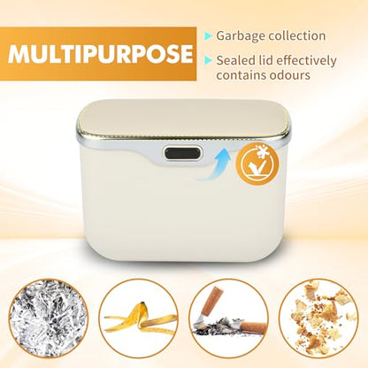 JEYODA - Automatic Push Button Car Trash Can with Secure Lid, Vehicle Garbage Bin (Beige) - color: beige
