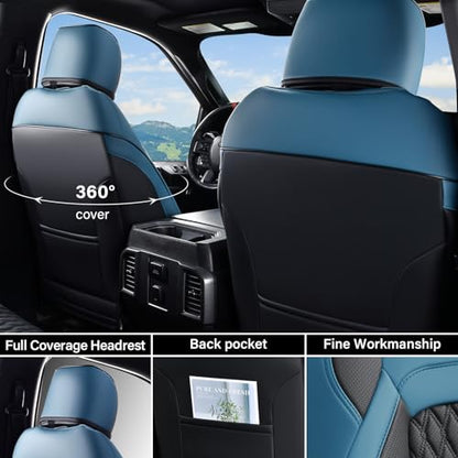 Coverado Chevy Chevrolet Silverado GMC Sierra Seat Covers, Custom Fit for 2007-2026 1500, 2015-2026 2500HD 3500HD Crew Double Extended Cab Truck, Faux Waterproof Leather Seat Covers (Front, Blue) - color: Blue, size: Front