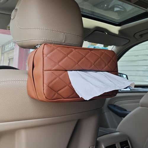 Car Tissue Holder for 120 Standard Tissue,Leather PU Tissues Box Cover for Car Backseat,Extra Large Rectangle Napkin Holder Soft Rectangular,Fits for Kleenex tissues,for Storage& Organization (Brown) - color: Brown