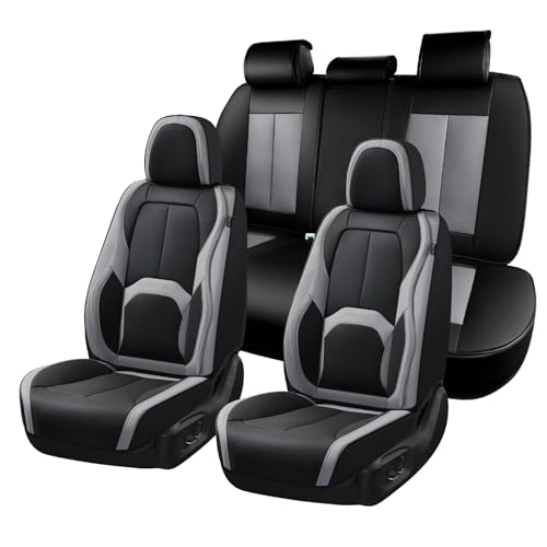 Coverado Car Seat Covers, Leather Seat Covers Full Set, Waterproof Car Seat Protector with Lumbar Support, Automotive Seat Covers Seat Cushions Universal Fit for Most Cars SUV Trucks, (Black&Beige) - color: A-Black&Gray, size: Fullset