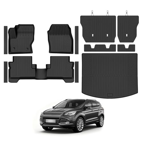 Floor Mats for Ford Escape 2013-2019, Trunk Mat and Backrest Mat & Door Sill Guard All Weather TPE Protector for Ford Escape Floor Liner Accessories - size: 2)Escape|2013-2019