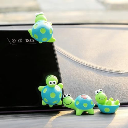 YGMONER 4Pcs Cute Resin Tortoise Figurines for Car Dashboard – Mini Turtle Ornaments for Car Monitor Decor, Small Animal Statue with Adhesive Stickers