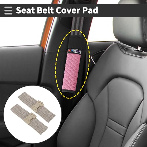White Beige Seat Belt Cover Pad Polyester Cotton Linen 25cm Seatbelt Strap Cushion Shoulder Padding 2 Pcs