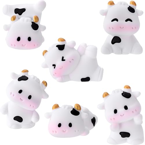 6pcs Mini Cow Car Dashboard Decor, 6 Styles Cute Cow Print Car Accessories, Playful Cows Rear View Mirror Ornaments Decorations for Offices, Home