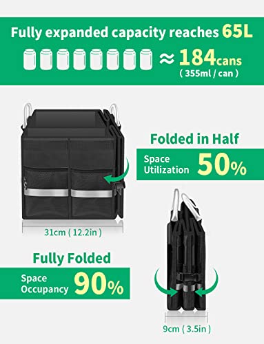 Oasser Trunk Organizer, Large, Black | Waterproof, Collapsible, Foldable Hard Cover, Aluminium Alloy Handle, Reflective Strip - color: Black, size: Large
