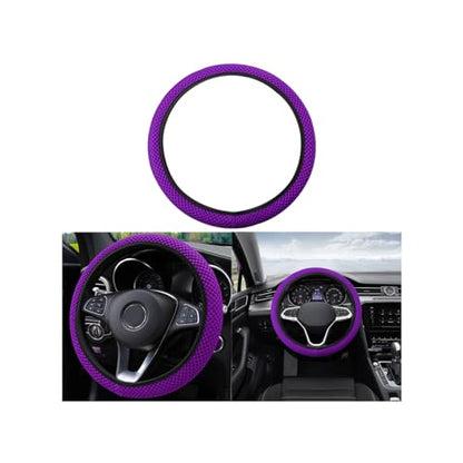 Moly Magnolia Elastic Stretch Steering Wheel Cover, Universal 15 Inch Automotive Steering Wheel Cover, Microfiber Breathable Anti-Slip Odorless Ice Silk, Warm in Winter Cool in Summer (Violet) - color: Violet