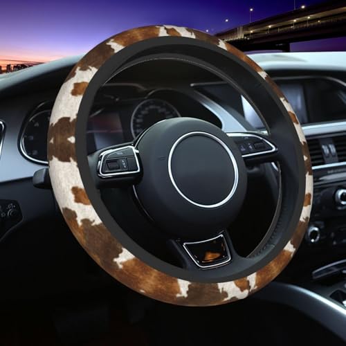 Western Cow Print Steering Wheel Cover Elastic Non-Slip Car Steering Wheel Covers with Seat Belt Shoulder Pad for Women Men - color: Western Cow Print