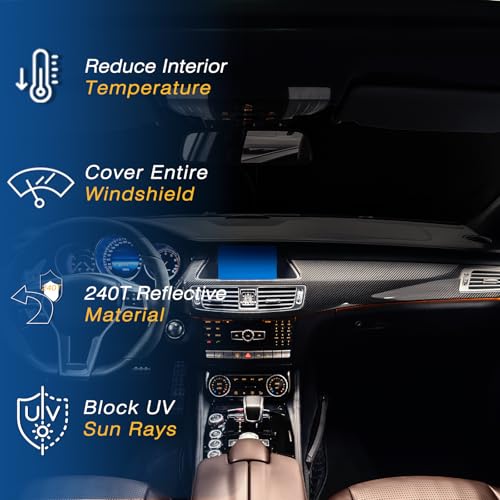 Windshield Sun Shade - Car Sun Shade Windshield, Compatible for Tesla Model 3/Y Customized, Tesla Model 3/Y Accessories 2025 Foldable Front Window Sunshade, Upgraded UV Protection Fabric - color: Light Silver(57"x36.5")