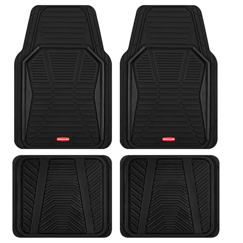 Rubbermaid Car Mat Full Set All-Weather Heavy-Duty 4 Pieces– Trim-to-Fit Universal Car Mats Full Set – Waterproof Rubber Floor Liners for Most Trucks, SUVs, Vans, and Sedans-Black - color: Black
