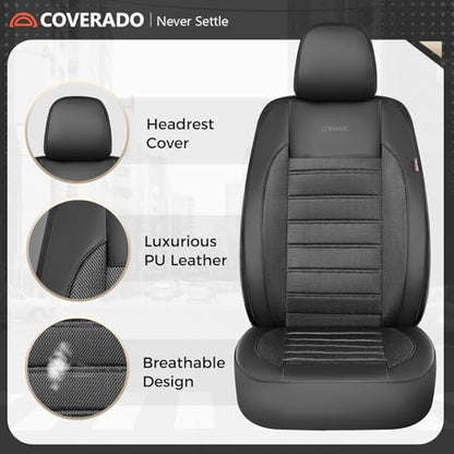 Coverado Car Seat Covers Full Set, Luxury Leather Car Seat Covers, Automotive Front and Rear Mesh Seat Covers, Full Set 5 Seats, Black Seat Covers for SUV Sedan Truck - color: Black, size: FullSet
