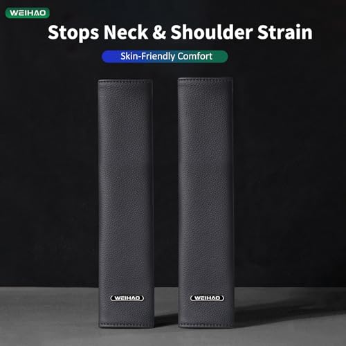 2PCS Car Seat Belt Cover Pad Extra Long 13 Inch, Car Seat Shoulder Strap Pads, Thick Leather Seatbelt Cushion Protect Neck & Shoulder, Universal Car Seatbelt Covers Pad for Most Vehicles (Black)